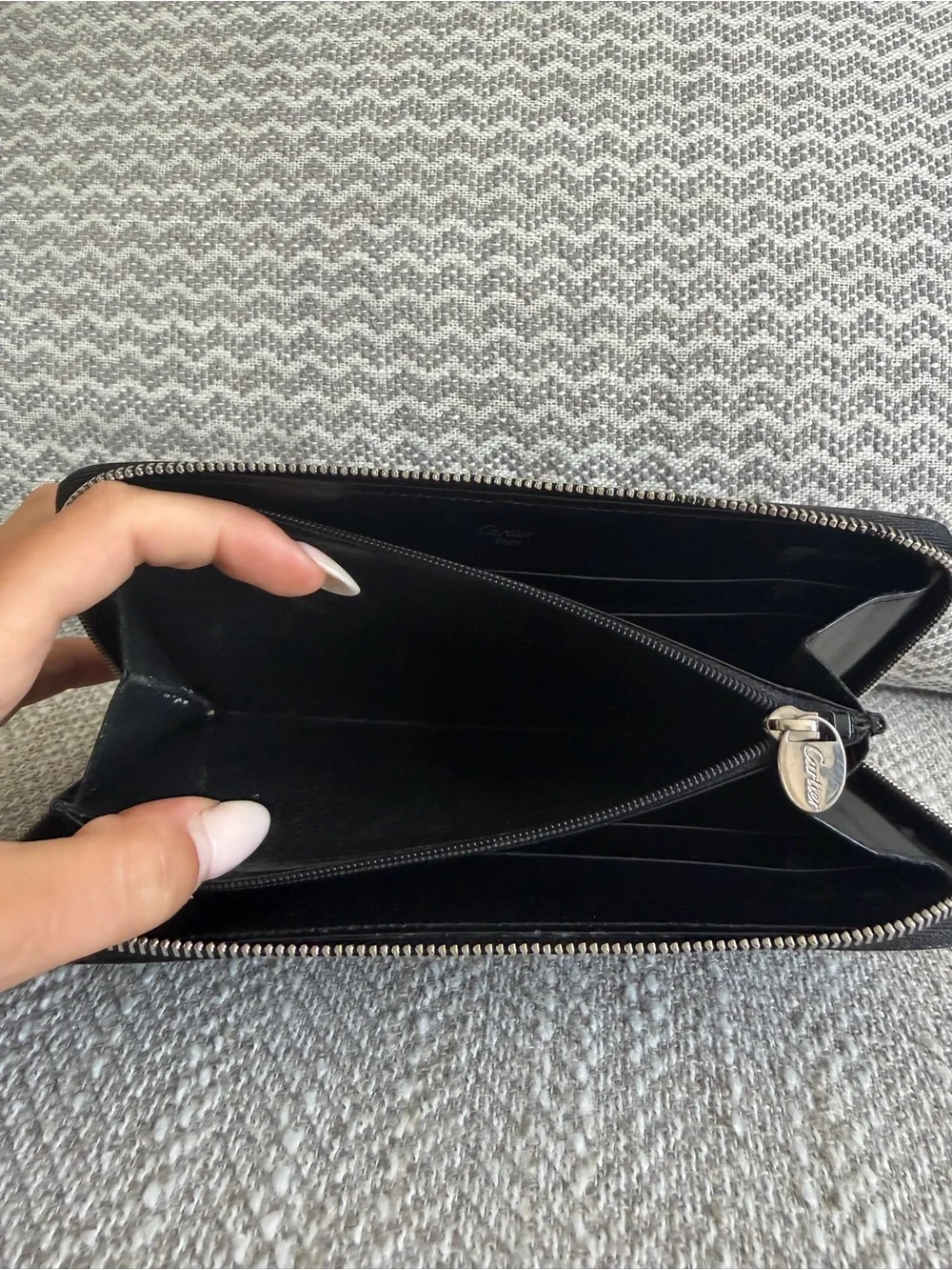 Cartier Panthère Black Leather Zip Around Long Wallet Silver Panthère Hardware